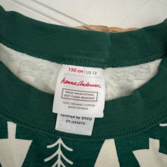 Hanna Anderson Long John Pajama PJ Set Holiday Winter Green 12 - Picture 3 of 4